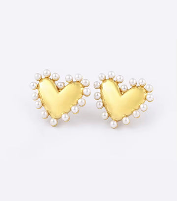 Heart Pearl  Stud Earrings